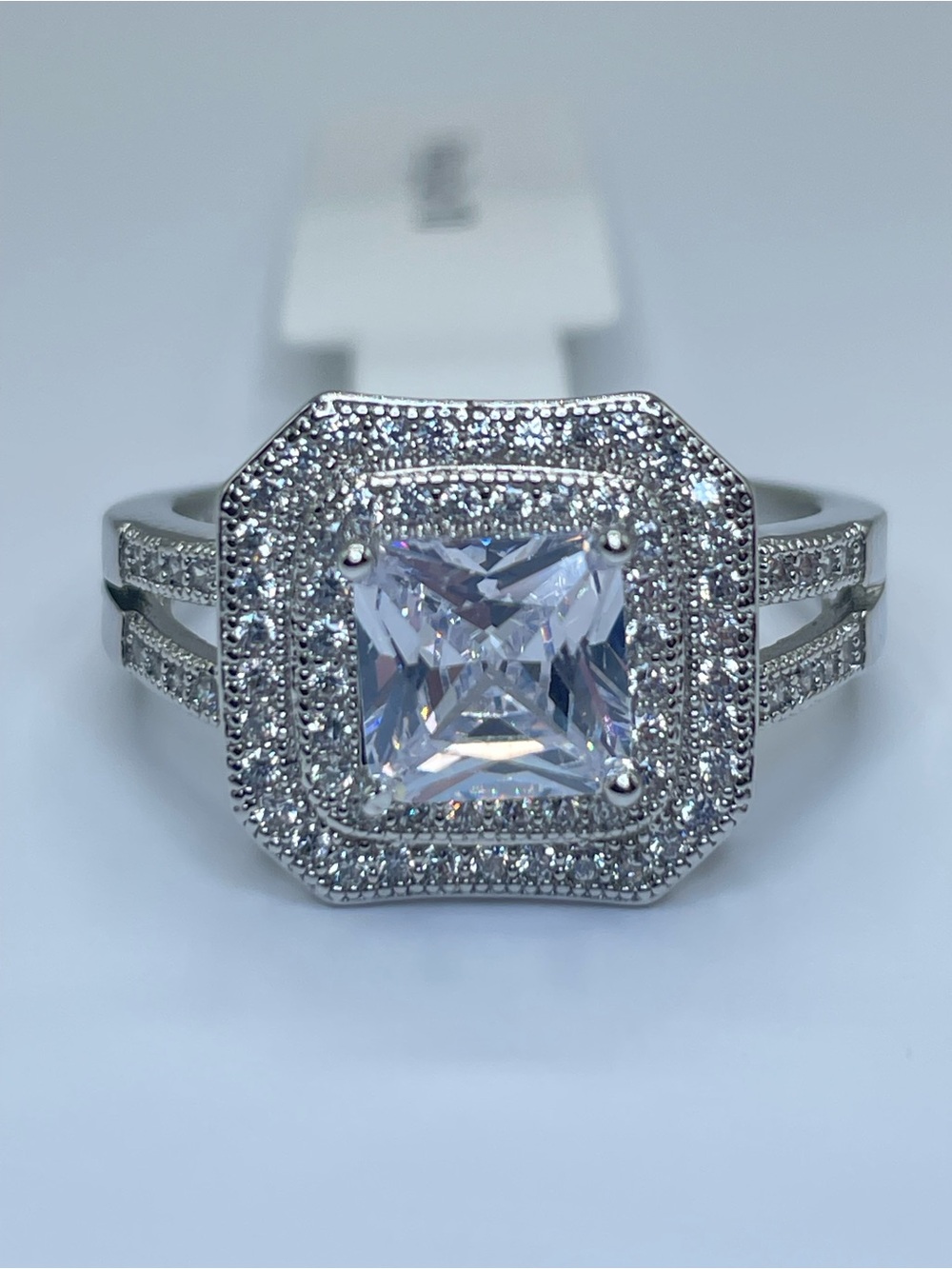 Swarovski Crystal Elements White Crystal Halo Art Deco Ring Size 10